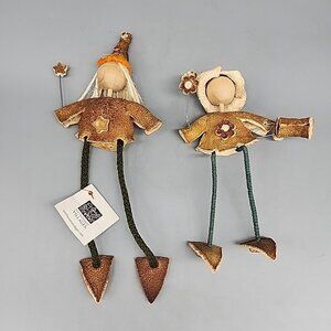 Orange Peel Shelf Sitters Ten Thousand Villages Set Of  2 Wizard And Gardener